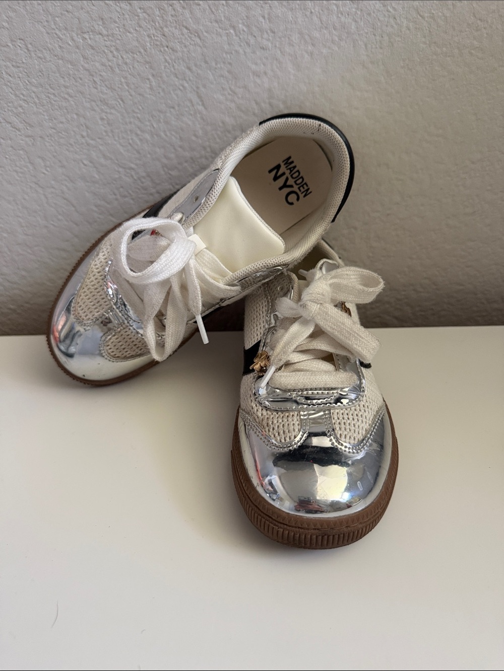Madden NYC Kids Silver & White Mesh Sneaker